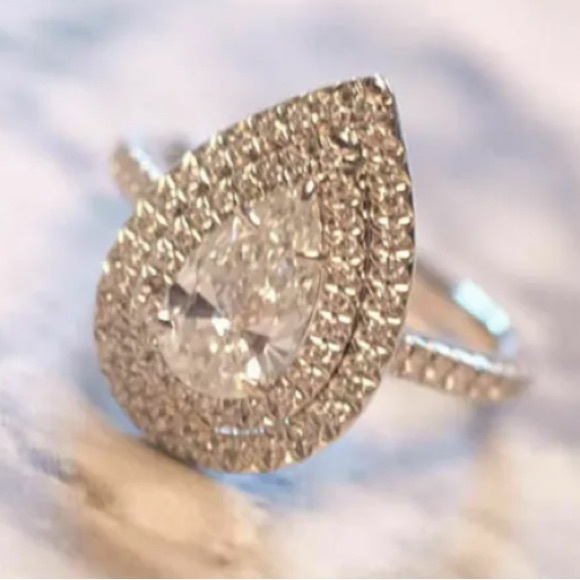 Gorgeous 3.75 ct. t.w. Pear & Round Cut Double Halo Ring - Picture 3 of 16